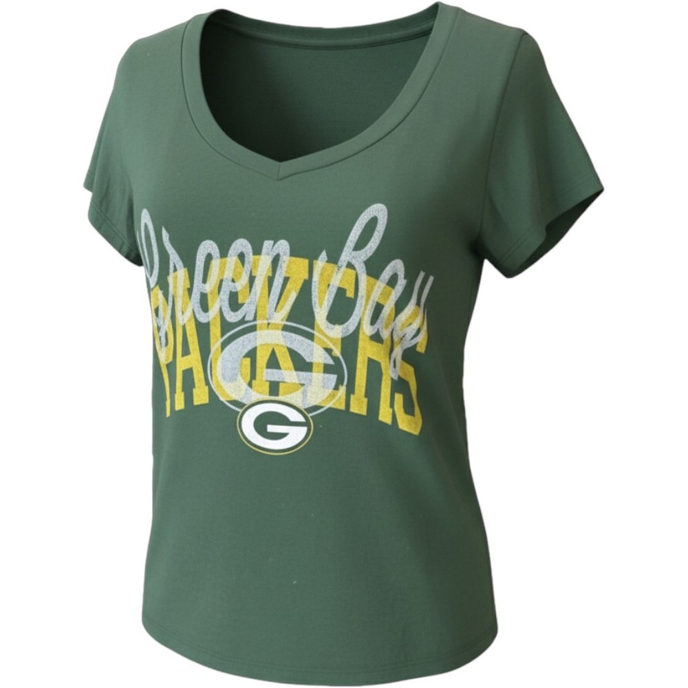 NFL Team Apparel Green Bay Packers Womens V-Neck Vintage Tee Shirt Green XL